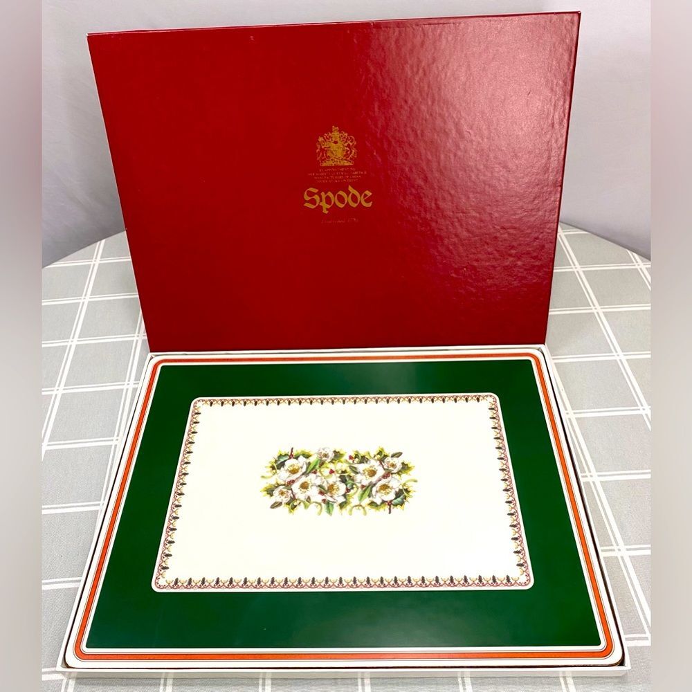 Spode Christmas Rose Large Acrylic Finish Corkboard Back Placemats Box Set of 4